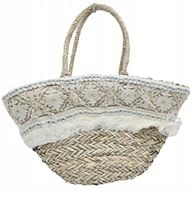 Torebka kosz trawa morska ręcznie pleciony koronka frędzle zamek BOHO 20093