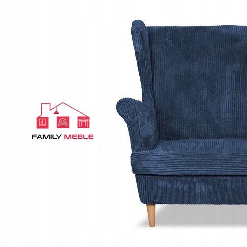 Zestaw wypoczynkowy uszak Bonito sofa fotele pufy Family Meble granatowy na Arena.pl
