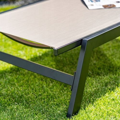 Leżak ogrodowy beżowy wygodny z aluminium rozkładany Leżanka na taras 60 cm na Arena.pl