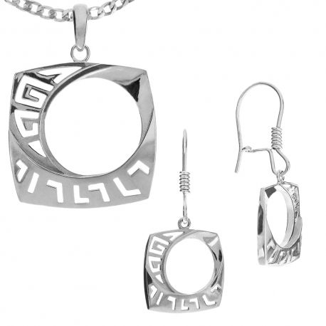 SREBRNY KOMPLET KWADRATY WZÓR GRECKI SREBRO PRÓBY 925 zdjęcie 1