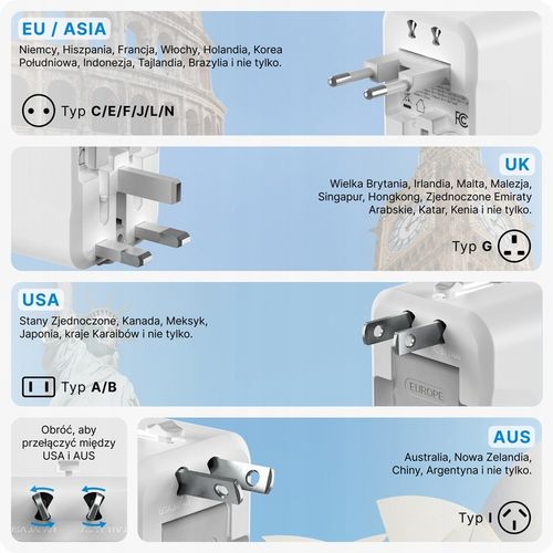 Voomy 20W Uniwersalna Wtyczka Światowa - 150+ krajów - USB-C & USB-A na Arena.pl