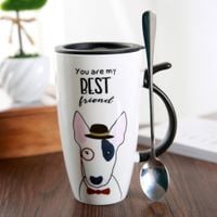 Kubek Z Pokrywką - Ceramiczny - Piesek - Idealny Do Biura - Na Prezent Biały W kapeluszu