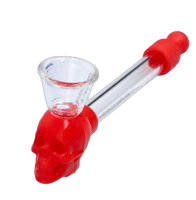 Lufka Szklana z Elementami Silikonowymi w Kształcie Czaszki Czerwona