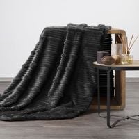 Koc 150x200 NINA czarny flanelowy miękki ciepły i puszysty efekt 3D