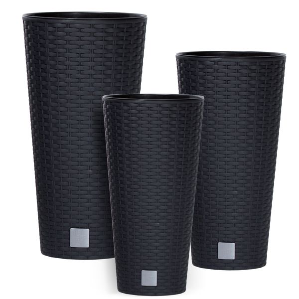 3 Donice Rattan Wysokie Okrągłe Antracyt 47 57 76cm zdjęcie 1