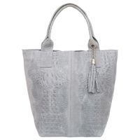 VERA PELLE torebka zamszowa shopper kroko z długimi rączkami V141 j.szara