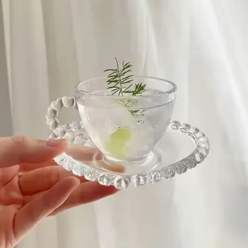 FILIŻANKA ZE SPODKIEM SZKLANA AMORA 200ML NA KAWĘ UNIWERSALNA WZÓR SERCE na Arena.pl