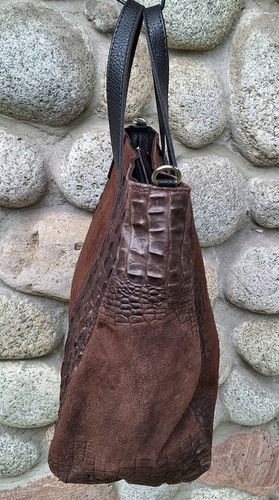 CZEKOLADOWA Zamszowa Torebka Włoska Kuferek SKÓRA NATURALNA Vera Pelle na Arena.pl