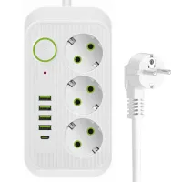 Listwa Zasilająca Przedłużacz Sieć 2m 3 Gniazda 5 x USB Ładowarka Włącznik