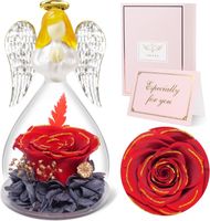 Figurka Anioła z Różami Czerwone Złoto Wieczna Róża w Szkle Prezent