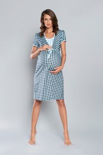 Italian Fashion Koszula nocna damska ciążowa SAVITRI krótki rękaw druk/niebieski XL