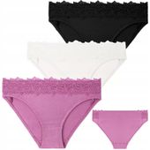 Majtki Figi Damskie Koronkowe Bikini Seksowne Wiskoza 3-PAK MORAJ - L