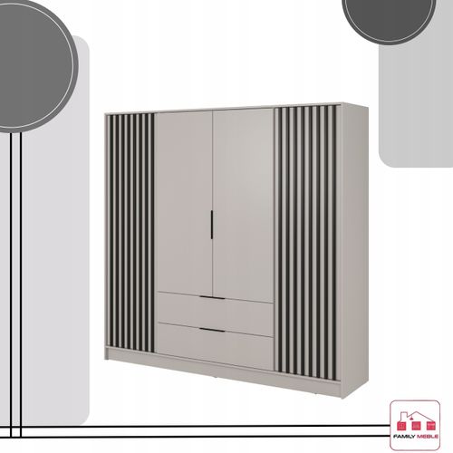 SZAFA GARDEROBA SOREN 4D KASZMIR 200CM OTWIERANA DUŻA PÓŁKI DRĄŻEK LAMELE na Arena.pl