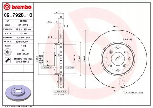 TARCZA HAM PRZOD 282X25 V BREMBO na Arena.pl