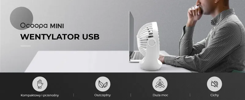 Wentylator stołowy Ocoopa D602 biały USB zdjęcie 2