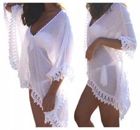 TUNIKA PLAŻOWA PAREO NA PLAŻĘ NARZUTA SUKIENKA SZYFONOWA BIAŁA BQ49