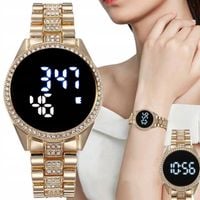 ZŁOTY ZEGAREK DAMSKI LED CYRKONIE KWARCOWY BRANSOLETA ZŁOTY NA WALENTYNKI