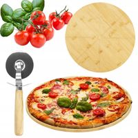 DESKA DO PIZZY SERA 33 cm TACA PATERA BAMBUSOWA NÓŻ OBROTOWY GRATIS SOLIDNA
