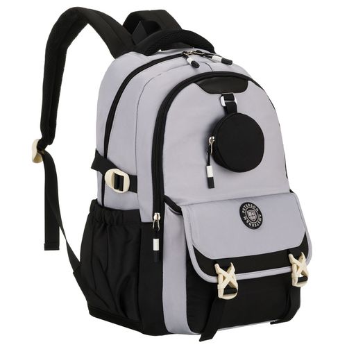 szaro-czarny plecak szkolny z poliestru z dodatkową saszetką - peterson na Arena.pl