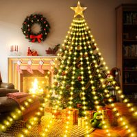 Lampki Choinkowe z Gwiazdą 298 LED 3,5m Kurtyna 8 Trybów Ciepłe Białe IP44