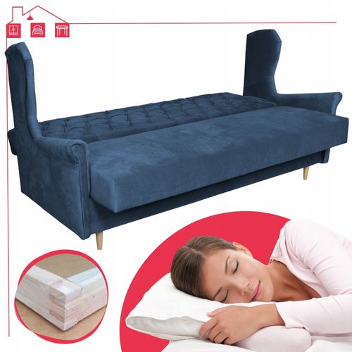 Wersalka niebieska uszak SOFA z funkcją spania welur GAJA na Arena.pl