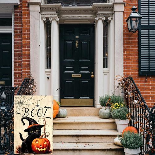 Płótno z Obrazkiem Dekoracja na Halloween Jutowe z Czarnym Kotem na Arena.pl