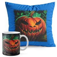 ZESTAW KUBEK + PODUSZKA NIEBIESKA - HALLOWEEN