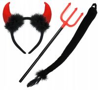 Przebranie strój diabła ogon rogi widły na Halloween diabeł z grubym