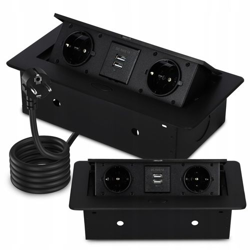 Gniazdo Nablatowe Chowane w Blat Kuchenny Potrójne Wpuszczane 2X 230V Biuro na Arena.pl