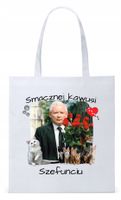 Śmieszny Pis Kaczyński Torba Eco Biała Shopper Z Nadrukiem Ze Zdjęciem
