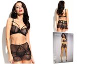 Czarny koronkowy pas do pończoch z biustonoszem XL