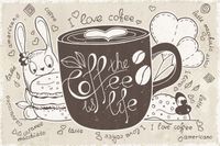 FOTOTAPETA kuchenna KAWA KUBEK KRÓLIK 260x180