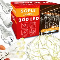 Lampki LED SOPLE ZEWNĘTRZNE flash KURTYNA ŚWIETLNA BIAŁE CIEPŁE IP44 300Led