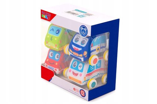 PLUSZOWE MIĘKKIE AUTKA SAMOCHODZIKI Z NAPĘDEM ZESTAW 4 SZTUK na Arena.pl