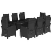 9-cz. zestaw mebli ogrodowych z poduszkami, czarny, rattan PE