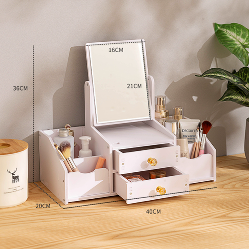 Toaletka Lara na kosmetyki biżuterię akcesoria, organizer z lustrem, biała na Arena.pl