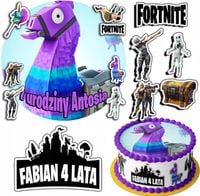ZESTAW OPŁATEK NA TORT 30CM + 17 POSTACI - FORTNITE + IMIĘ 24CM 26 CM
