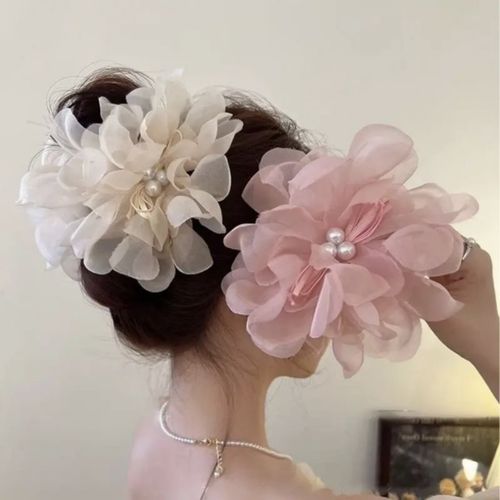 Duża kokarda tiulowa z perełkami, spinka do włosów, klamra  SP323B na Arena.pl