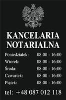 Tabliczka Grawerowana Kancelaria Notarialna godziny otwarcia CZARNA 40x30