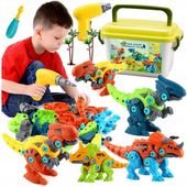 DINOZAURY DO SKRĘCANIA ROZKRĘCANIA z wkrętarką Zestaw 4 FIGURKI kuferek