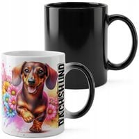 KUBEK MAGICZNY 330ML DRUK - PIES PSY PIESEK RASA JAMNIK DACHSHUND HOT DOG