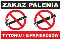 Naklejka ZAKAZ PALENIA PAPIEROSÓW e-papierosów bhp