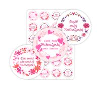 NAKLEJKI WALENTYNKI prezent upominek czekoladę kwiaty 24szt. 5cm