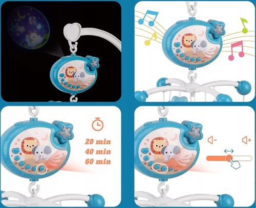 KARUZELA DO ŁÓŻECZKA PROJEKTOR GWIAZD Z PILOTEM DLA DZIECI NIEMOWLĄT TIMER na Arena.pl