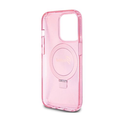 Guess Ring Stand Script Glitter MagSafe - Etui iPhone 15 Pro (różowy) na Arena.pl