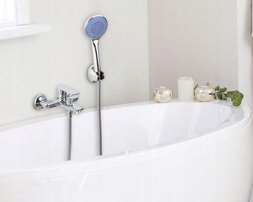 Bateria wannowa z prysznicem chrom zestaw wannowo prysznicowy ze słuchawką na Arena.pl