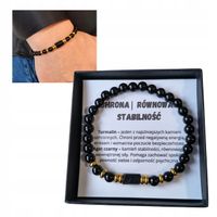 BRANSOLETKA MĘSKA TURMALIN AGAT CZARNY OCHRONA RÓWNOWAGA STABILNOŚĆ