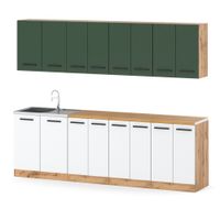 Kuchnia Z Blatem Duża Modułowa Vero 2.6m Wotan Butelkowa Zieleń Biała Mat