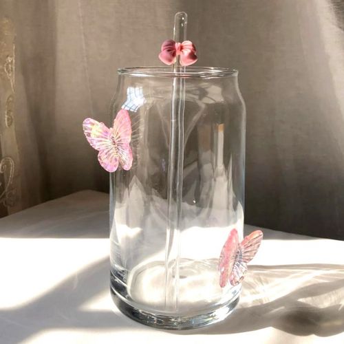 szklanka wysoka ze słomką, motylki róż 500 ml, 1 szt- szk163 na Arena.pl