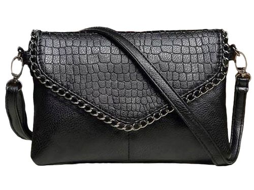 Torebka Damska CZARNA Kopertówka Łańcuch na Ramię Pasek EKO Skóra Krokodyla na Arena.pl